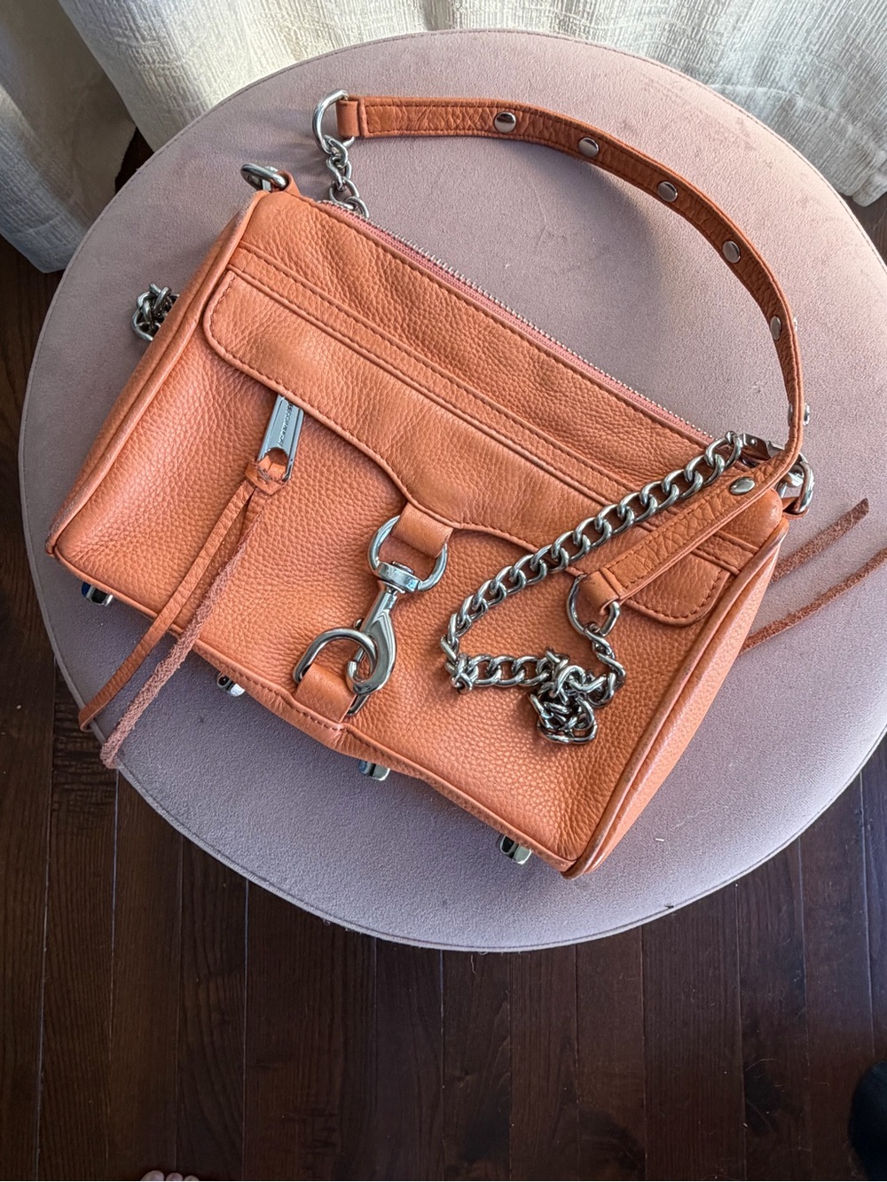 Rebecca Minkoff Mini Mac Orange Leather Women’s Chain-Accent Shoulder Bag